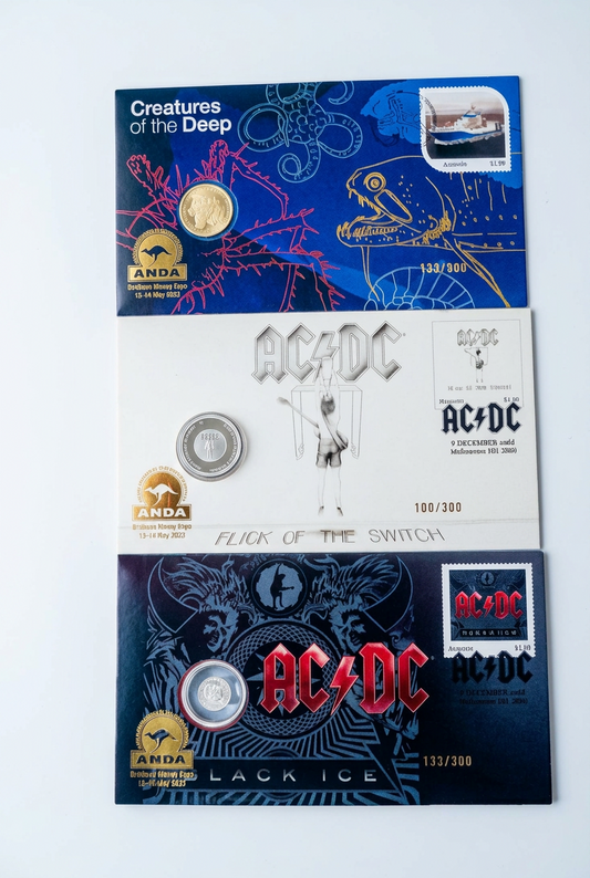 AC/DC Three PNC Set — ANDA Money Expo 2022 (Black Ice, Flick of the Switch, Creatures of the Deep) front