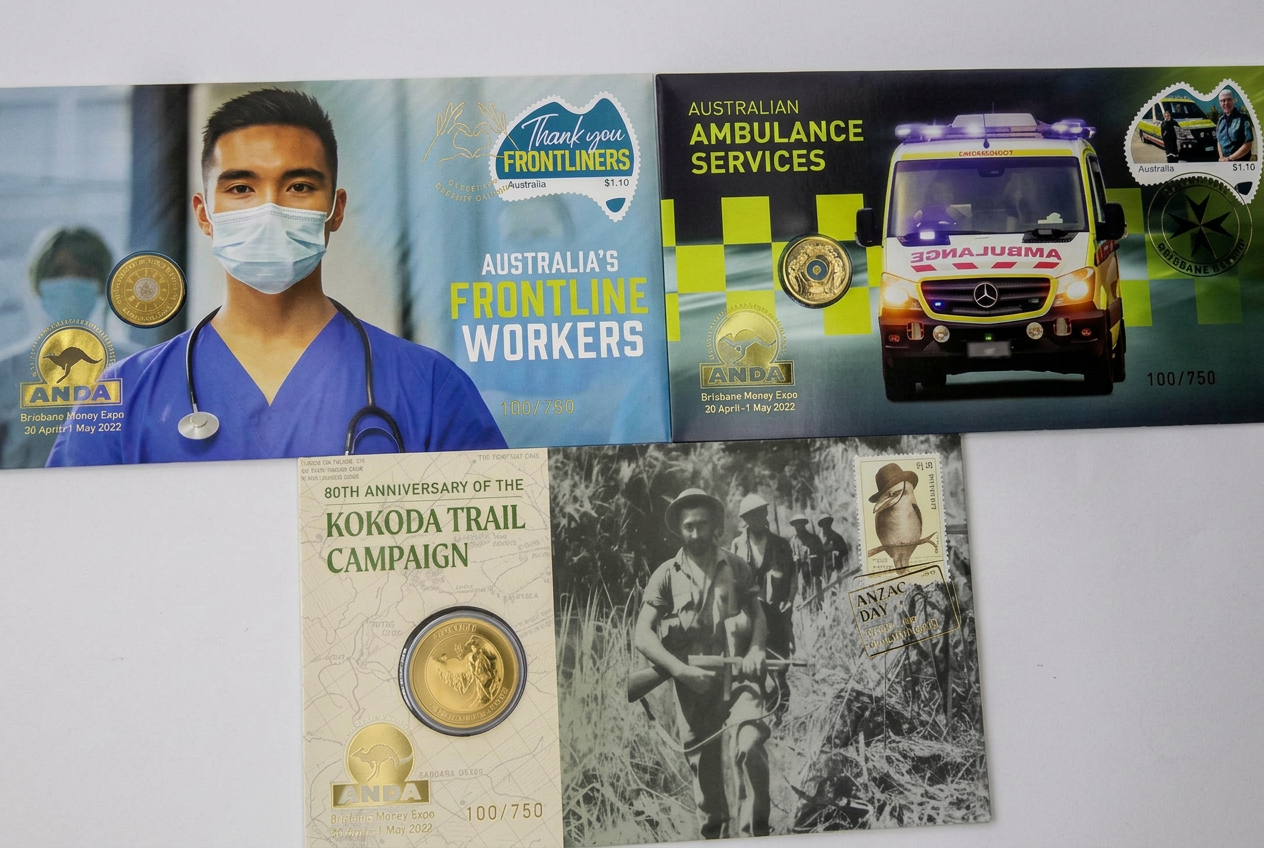 Australia's Frontline Workers, Ambulance Services & 80th Anniversary Kokoda Trail Campaign Three PNC Set, ANDA Brisbane...