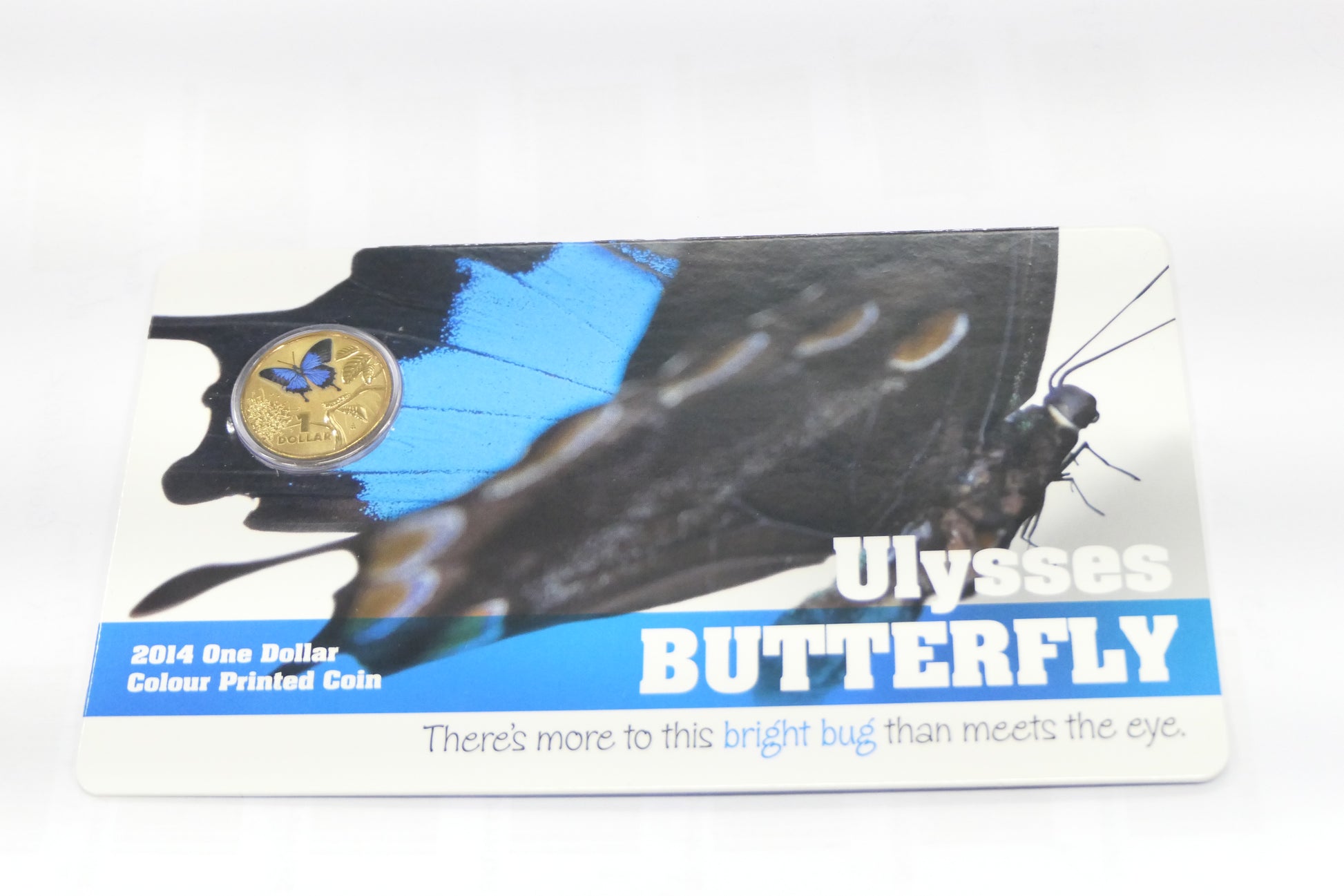 Australia 2014 $1 One Dollar Bright Bugs 'Ulysses Butterfly' RAM Card front