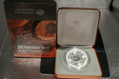 2009 International Year of Astronomy $5 Fine Silver Proof Coin — Royal Australian Mint — Meteorite Insert front
