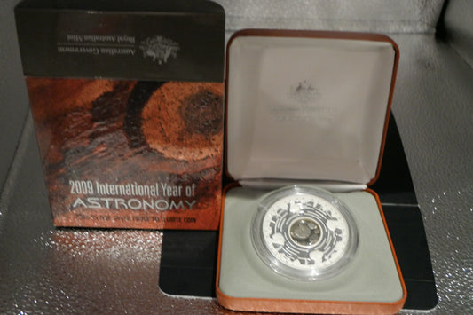 2009 International Year of Astronomy $5 Fine Silver Proof Coin — Royal Australian Mint — Meteorite Insert front