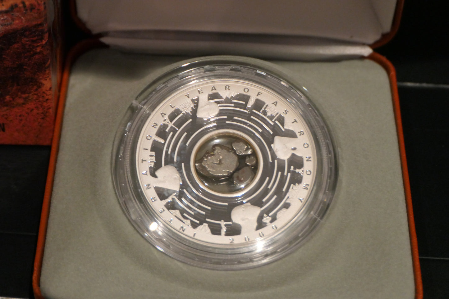 2009 International Year of Astronomy $5 Fine Silver Proof Coin — Royal Australian Mint — Meteorite Insert reverse
