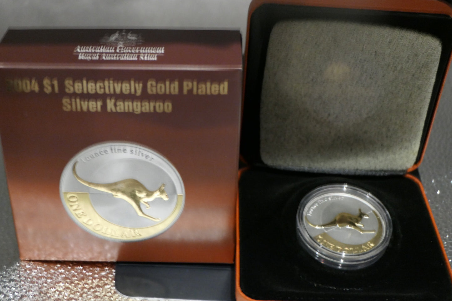 2004 $1 Selectively Gold Plated Fine Silver Kangaroo Coin — Royal Australian Mint — 1oz Fine Silver front