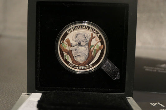 2021 Australian Koala 1oz Silver Coloured Coin — Perth Mint — Brisbane Money Expo ANDA Special — 1—2 May 2021 front