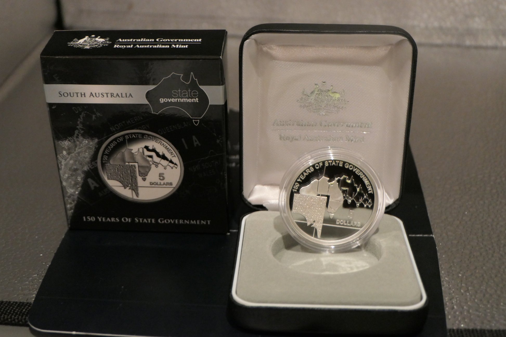 2007 South Australia 150 Years of State Government $5 Fine Silver Proof Coin — Royal Australian Mint front