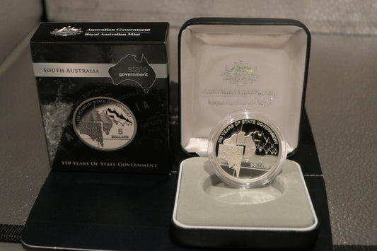 2007 South Australia 150 Years of State Government $5 Fine Silver Proof Coin — Royal Australian Mint front