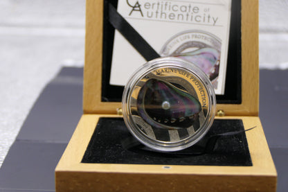 2013 Republic of Palau $5 Marine Life Protection — Pearl Oyster Silver Proof Coin — Real Mother-of-Pearl Insert reverse