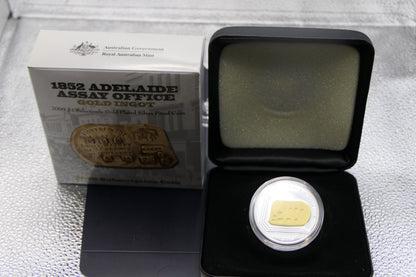 2009 $1 Selectively Gold Plated Silver Proof Coin — 1852 Adelaide Assay Office Gold Ingot — Royal Australian Mint front