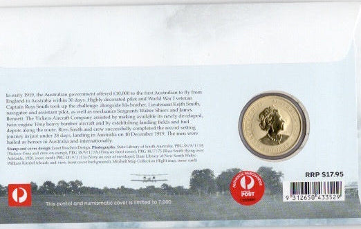2019 Centenary of First England to Australia Flight Stamp and Coin Cover PNC