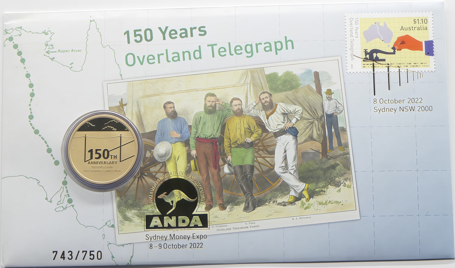 2022 150 Years Overland Telegraph Limited Edition Coin Cover #743/750 — ANDA Sydney Expo PNC reverse