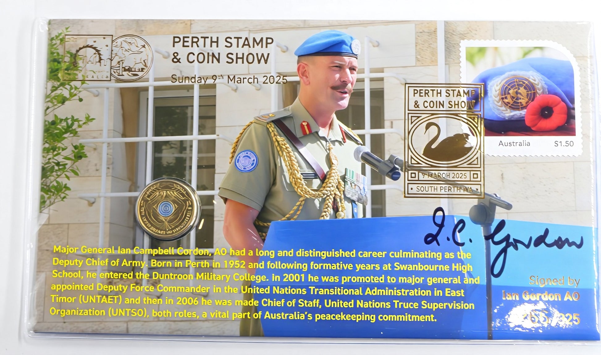 Perth Stamp & Coin Show 2025 — Signed Ian Gordon Ao Coin Cover — Limited Event Issue PNC front