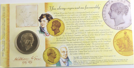 William Wyon Royal Mint Commemorative Coin Cover — Young Head Victoria Engraver Tribute PNC front