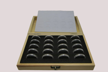 H·f Wooden Coin Collection Box with 20 Plastic Capsules front