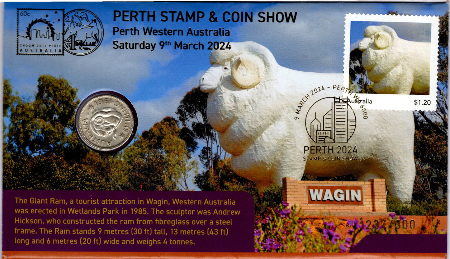 2024 Perth Coin Show Pncs — Giant RAM Wagin Over Print — Number 237/300 PNC front