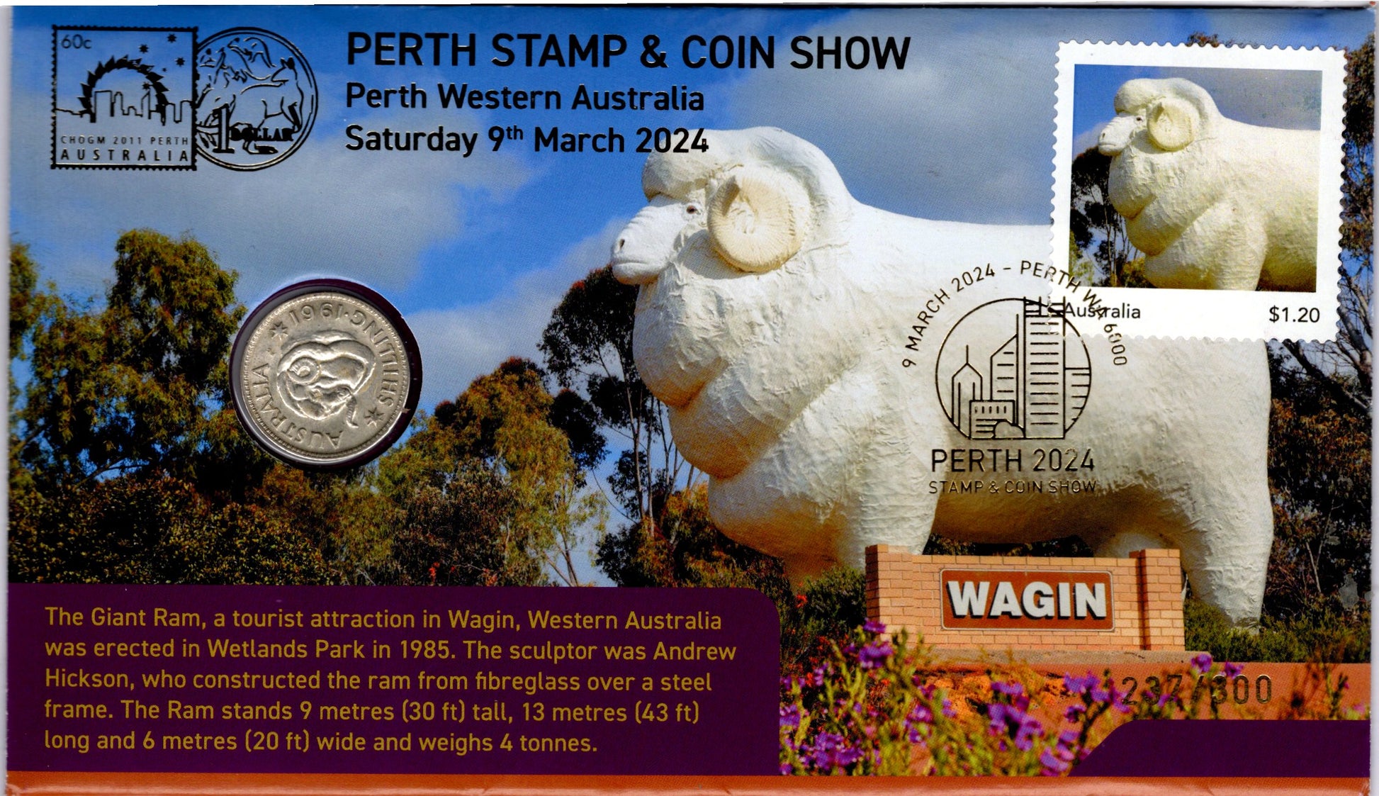 2024 Perth Coin Show Pncs — Giant RAM Wagin Over Print — Number 237/300 PNC front