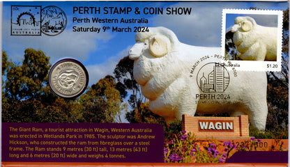 2024 Perth Coin Show Pncs — Giant RAM Wagin Over Print — Number 237/300 PNC front