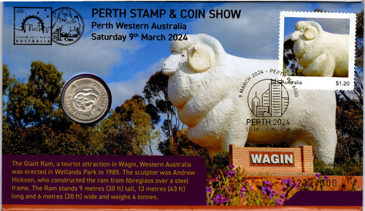 2024 Perth Coin Show Pncs — Giant RAM Wagin Over Print — Number 237/300 PNC front