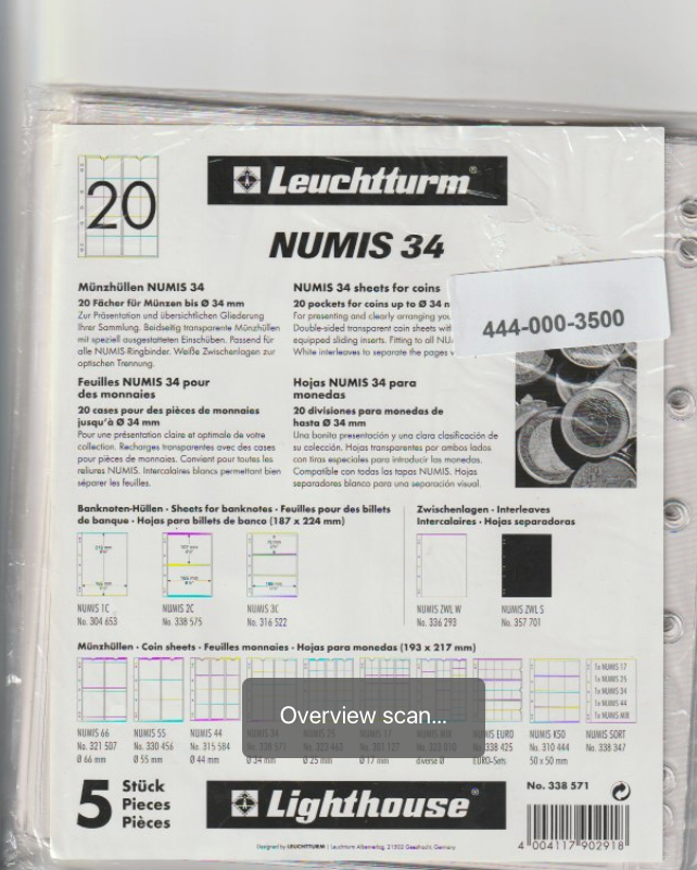 Leuchtturm Numis 34 packaging with product details on a white background