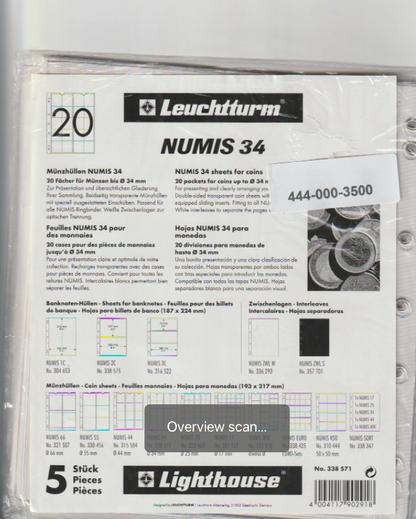 Leuchtturm Numis 34 packaging with product details on a white background