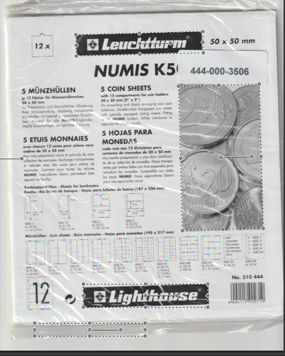 Lighthouse NUMIS K50 2x2 Coin Holder Classic Album Sheets 5 Pack 12 spaces 50 x 50mm
