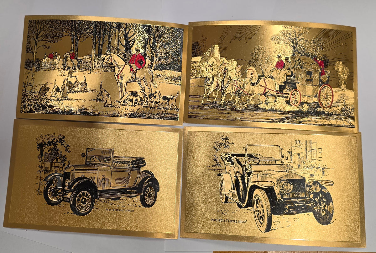 Lot Of 4 Dufex Prints Gold Foil 8.25"X6.25" Antique Cars England