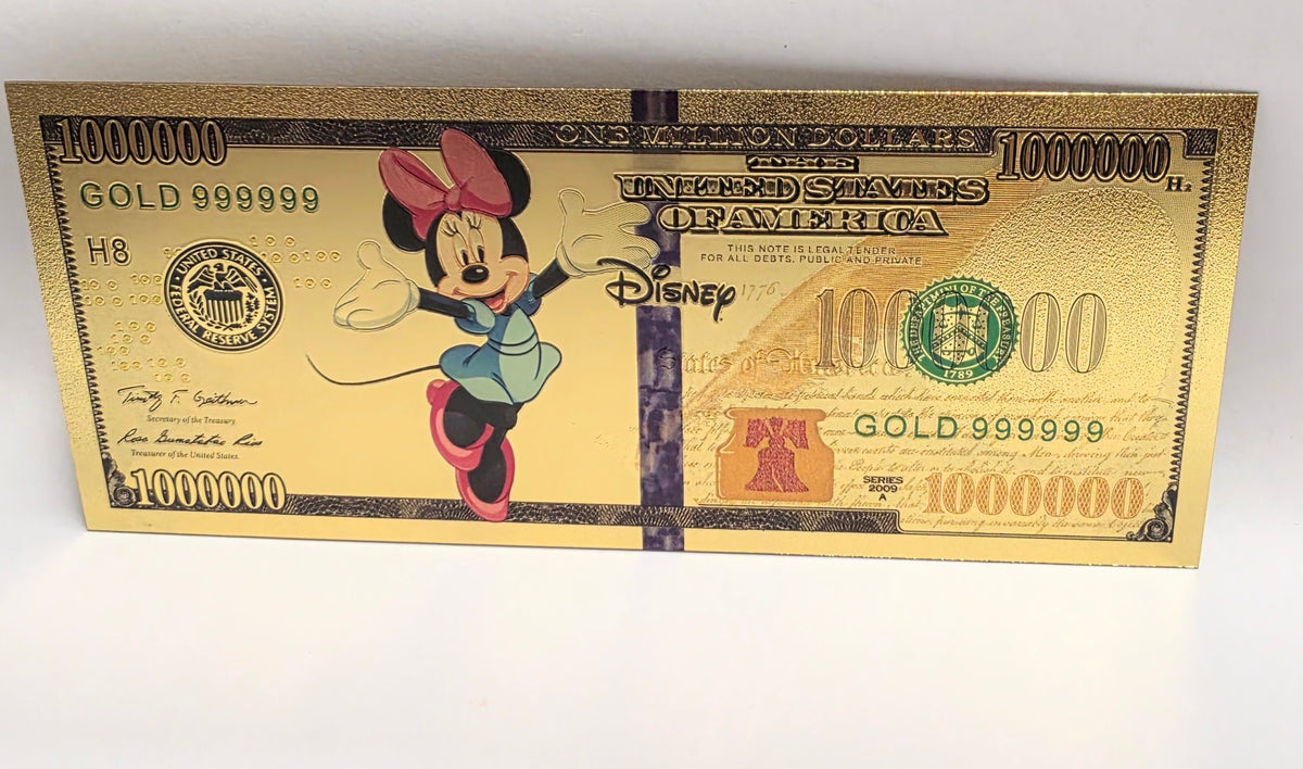 Minnie  Mouse Disney $1000000 Note Novelty 24K Gold Foil Bill Plated Note
