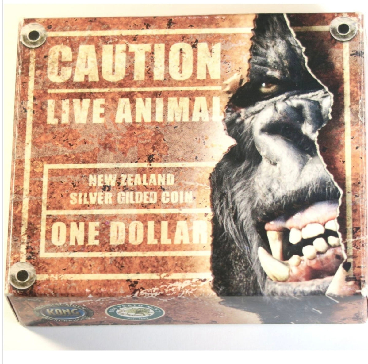 2005 New Zealand One Dollar King Kong Silver Gilded Proof Coin