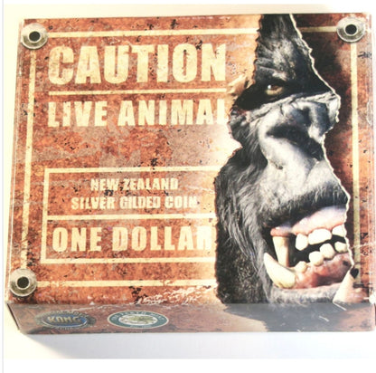 2005 New Zealand One Dollar King Kong Silver Gilded Proof Coin