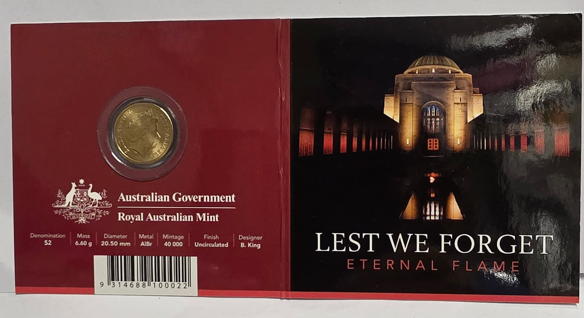 2018 $2 'C' Mintmark Coloured Uncirculated Coin Lest We Forget – Eternal Flame