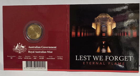 2018 $2 'C' Mintmark Coloured Uncirculated Coin Lest We Forget – Eternal Flame
