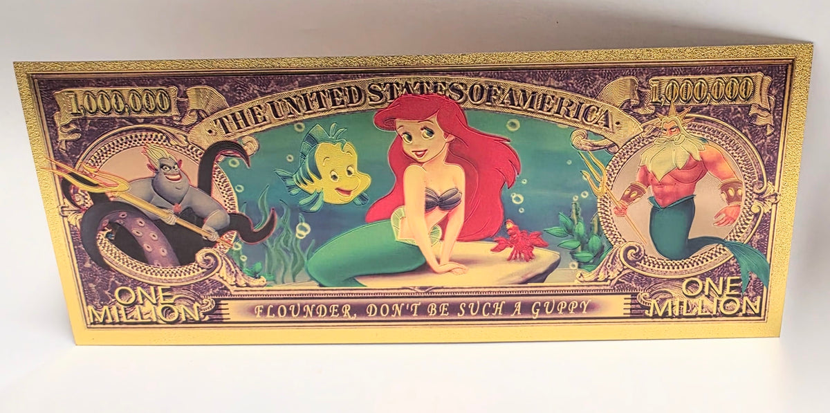 24 K Gold Plated The Little Mermaid Novelty Million Dollar Bill