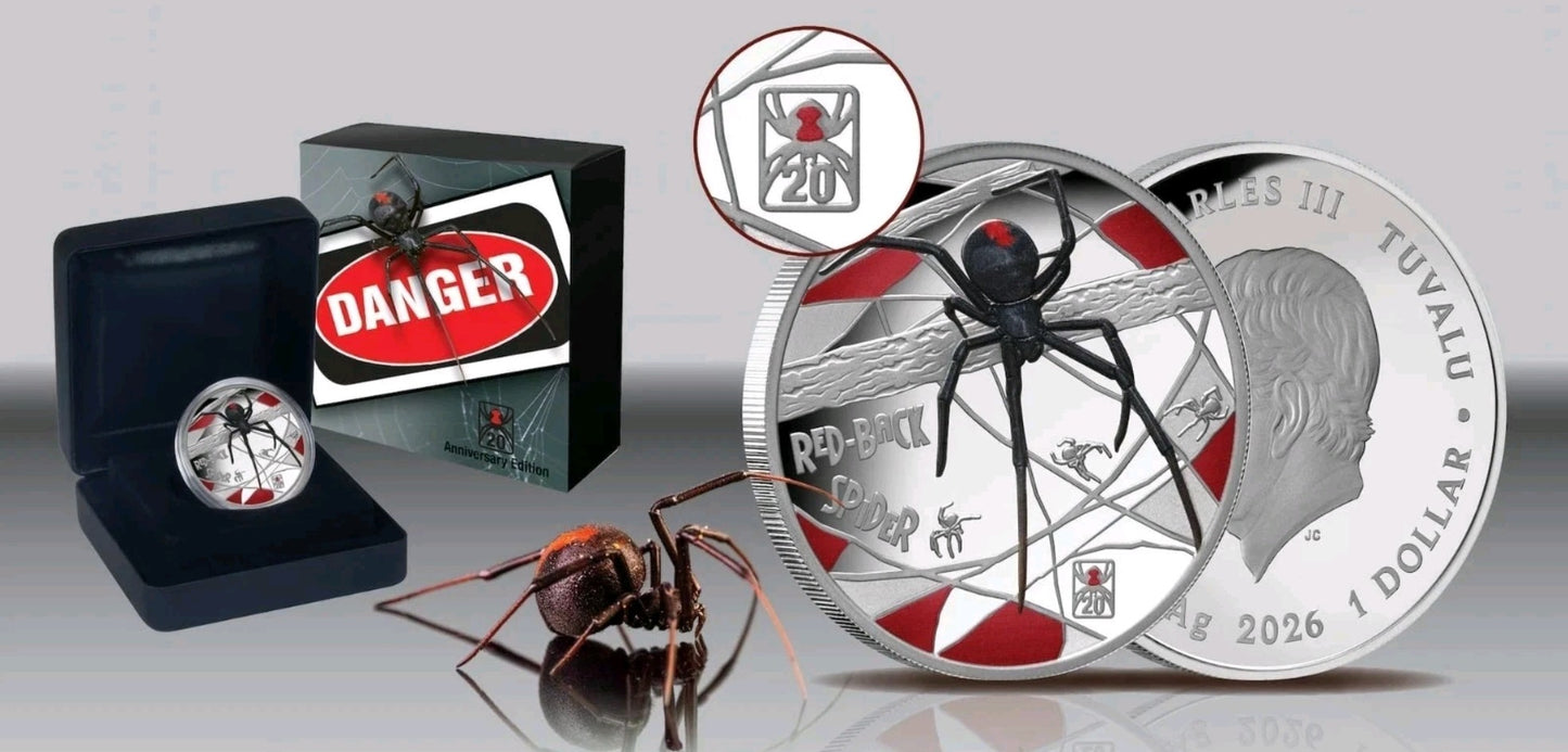 2026 Deadly & Dangerous 20th Anv $1 Red-back Spider Privy 1oz Silver Proof Coin