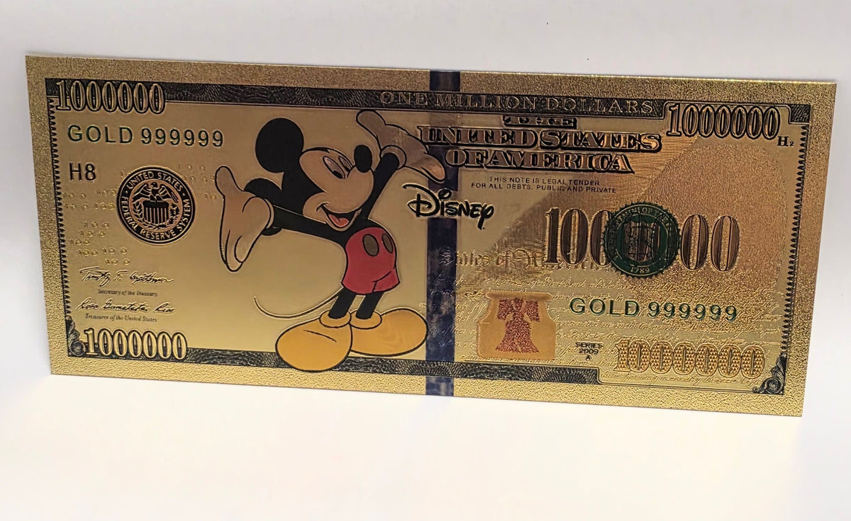 Mickey Mouse Disney $1000000 Note Novelty 24K Gold Foil Bill Plated Note