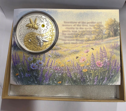 Harmony Bee 5 oz Gilded Copper Round with Crystals