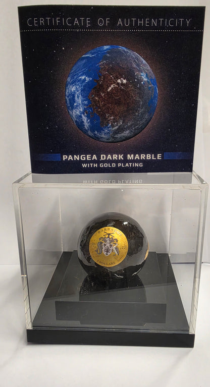 2022 Barbados 5 Dollars Spherical Globe Coin ("Pangea Dark Marble with Gold Plating" or "Blue Marble" series