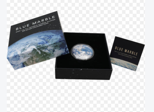 2022 Fiji 1 oz Blue Marble Domed Shaped .999 Silver Coloured Coin (1 FJ$ denomination)