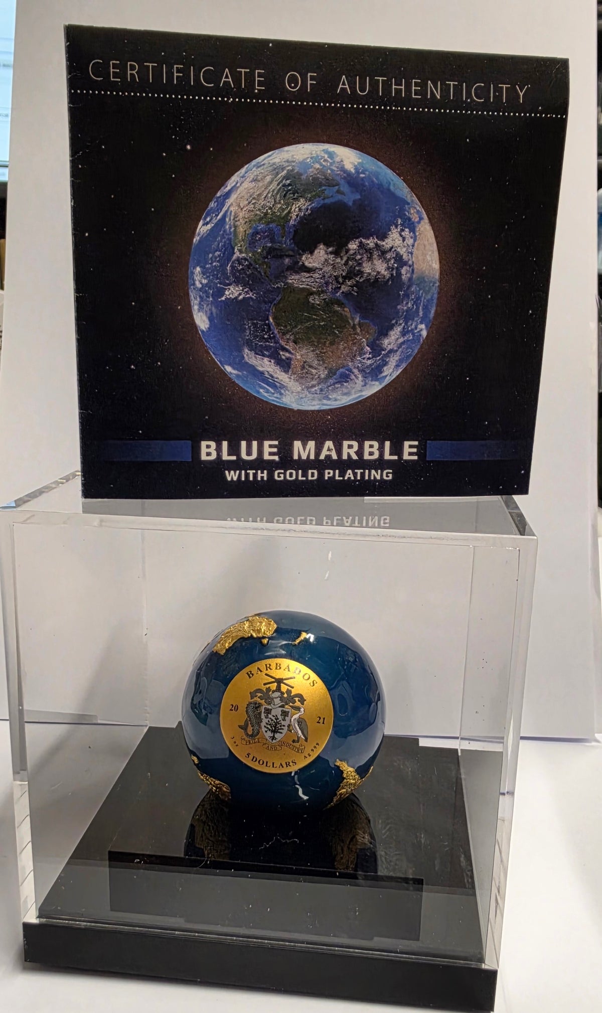 2021. Barbados 5 Dollars "Blue Marble" Spherical Silver Coin with Gold Plating