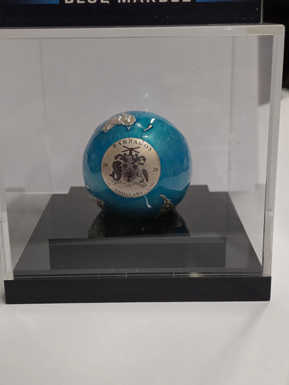2022 5 Dollars "Blue Marble" Spherical silver coin issued by Barbados.