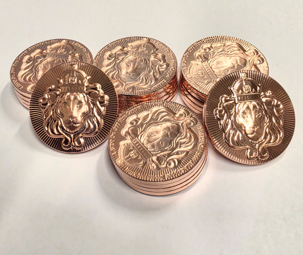1 AVDP oz Scottsdale Lion Stacker .999 fine copper rounds from the Scottsdale Mint.