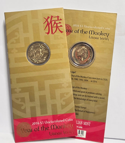 2016 $1 Uncirculated Coin - Year of the Monkey Lunar series