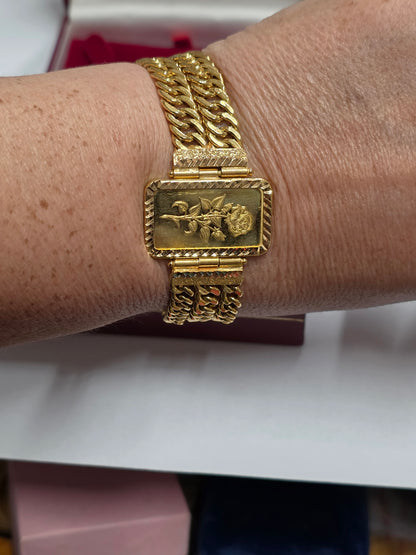 21 kt Bracelet with 1 Oz 999.9 10 gr Bar with Engraved Rose motif