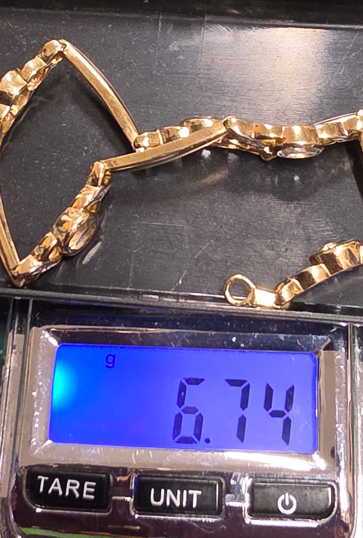 9 ct Vintage yellow gold 17 cm long bracelet with topaz stone and little diamonds