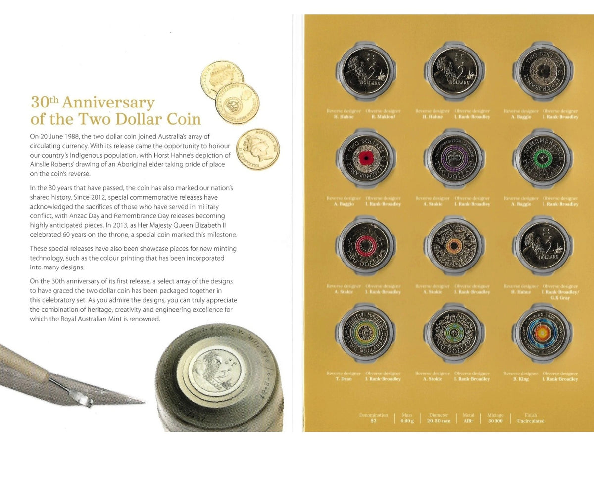 2018 30TH ANNIVERSARY OF THE TWO DOLLAR COIN $2 - 12 Coin Folder Set