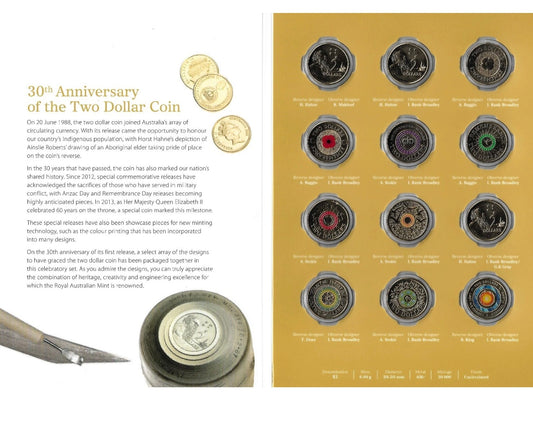 2018 30TH ANNIVERSARY OF THE TWO DOLLAR COIN $2 - 12 Coin Folder Set