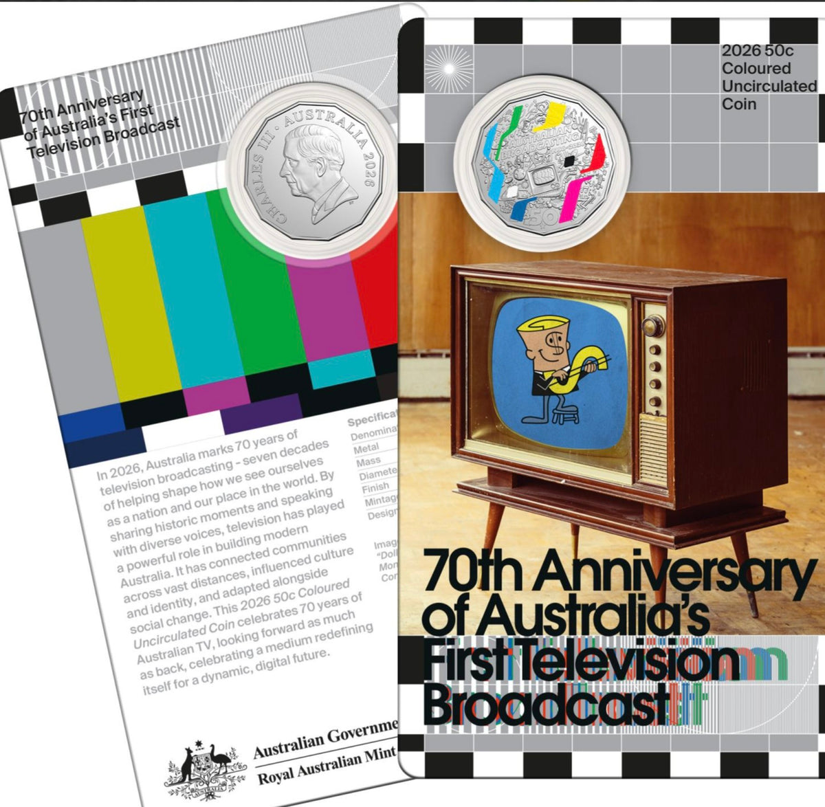 2026 50 cent - First Television Broadcast 70th Anniversary Coloured UNC Coin
