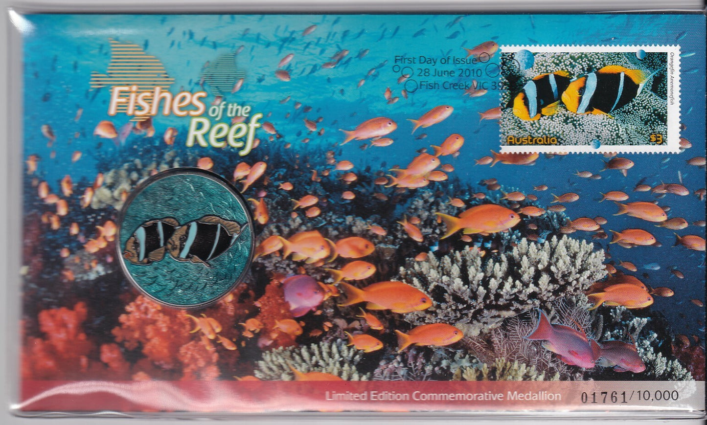2010 FISHES of the REEF MEDALLION AUSTRALIAN PNC COVER front